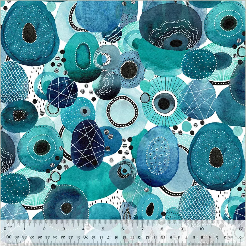 Blue Ebb & Flow Genesis Aqua Wideback Cotton Fabric Per Yard