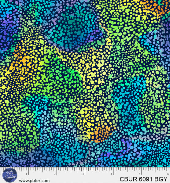 Blue-Green Yellow Dots Color Burst Cotton 44"/45" Fabric Per Yard