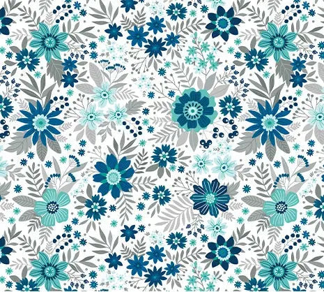 Blue Indigo Daybreak Wildflowers Cotton Wideback Fabric per yard