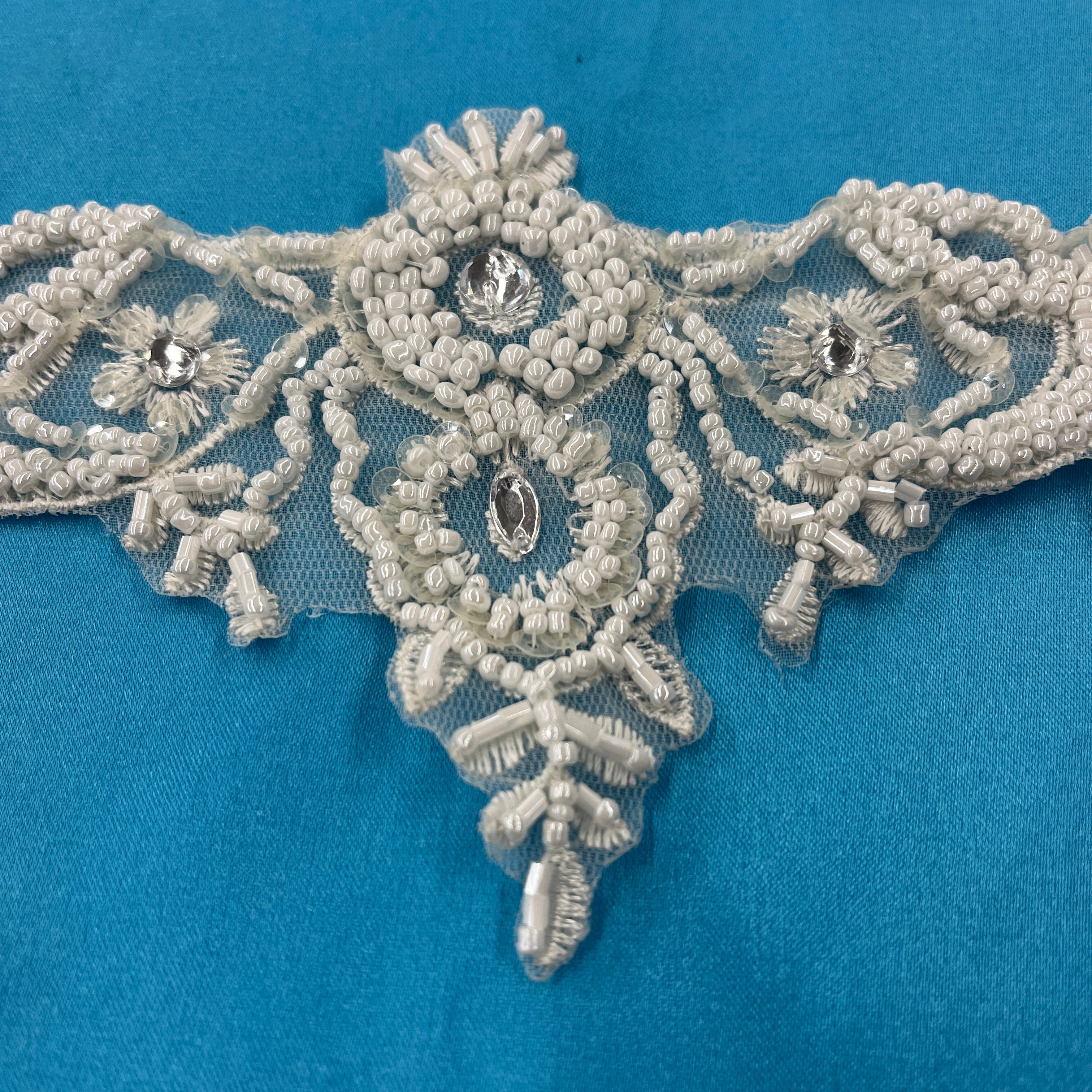 Beaded Lace Applique Embroidered on 100% Polyester Net Mesh | Spandex Palace