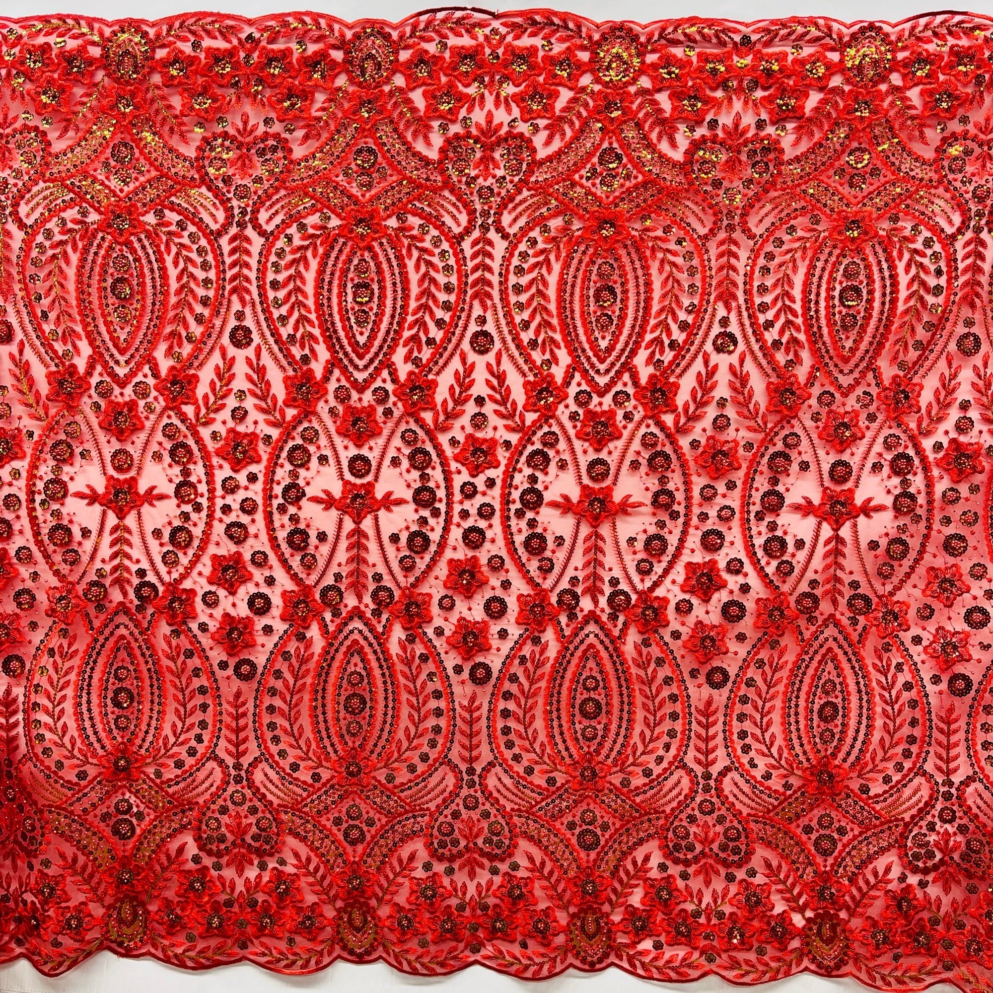 Beaded and Sequined Floral Sparkling Lace Fabric Embroidered on 100% Polyester Net Mesh| Lace USA - GD-2216