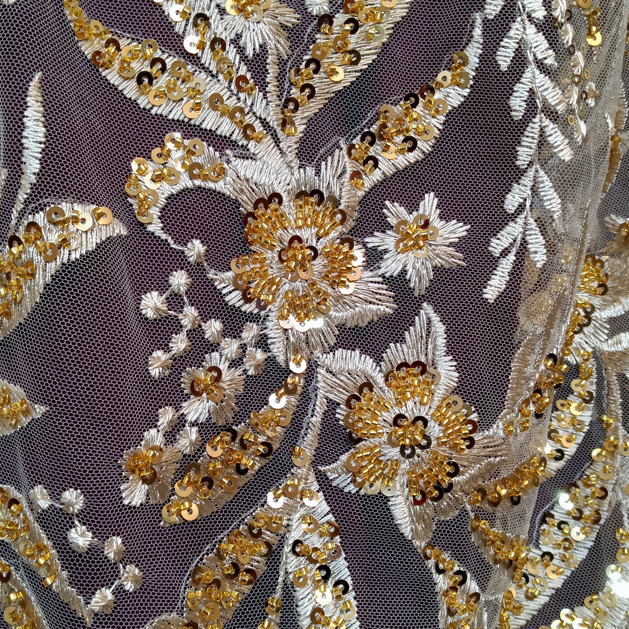 Beaded Lace Fabric Embroidered on 100% Polyester Net Mesh | Lace USA - GD-132