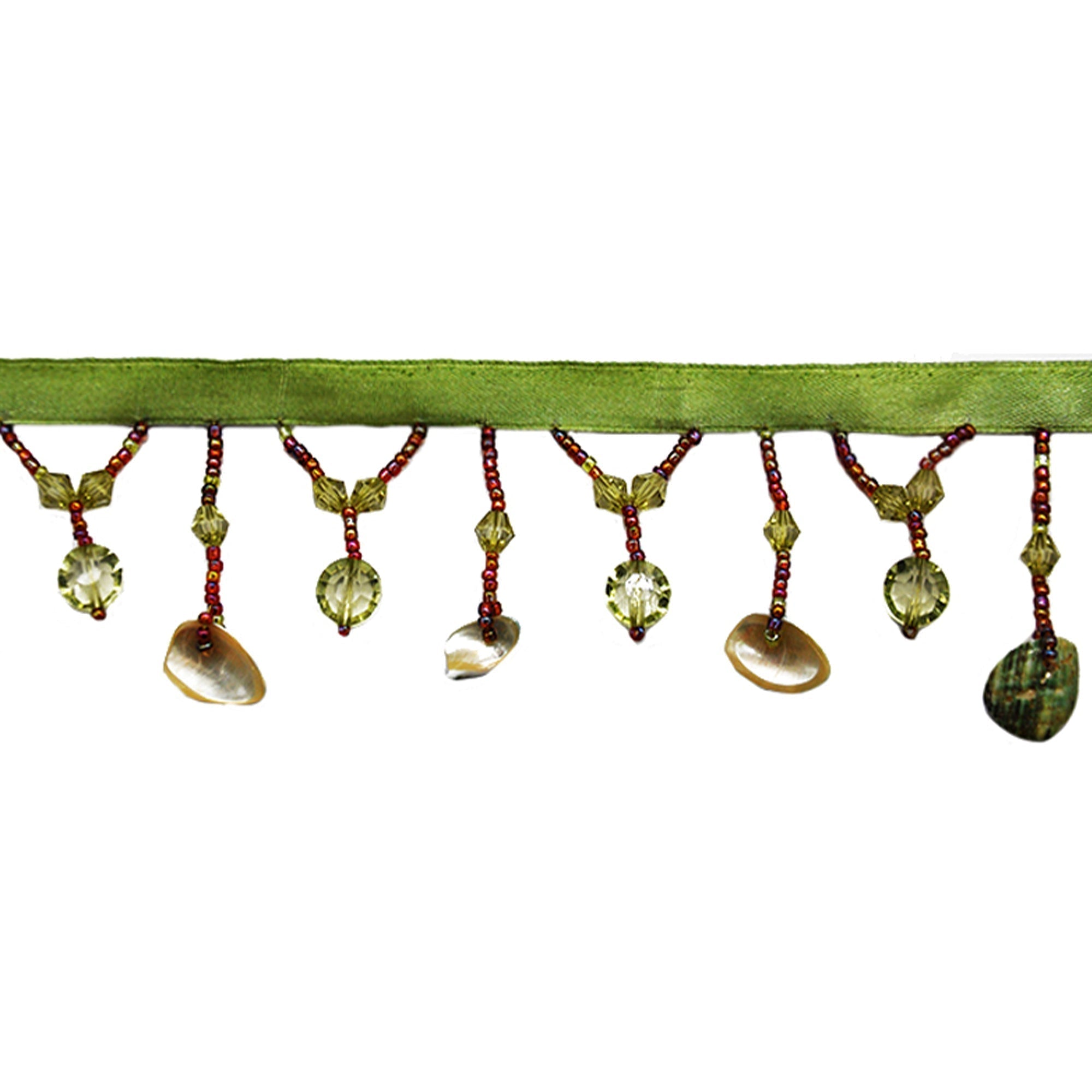 Charm Collection - 2" wide SHELL BEADED FRINGE (15 YDS) - BB-919-14 Green