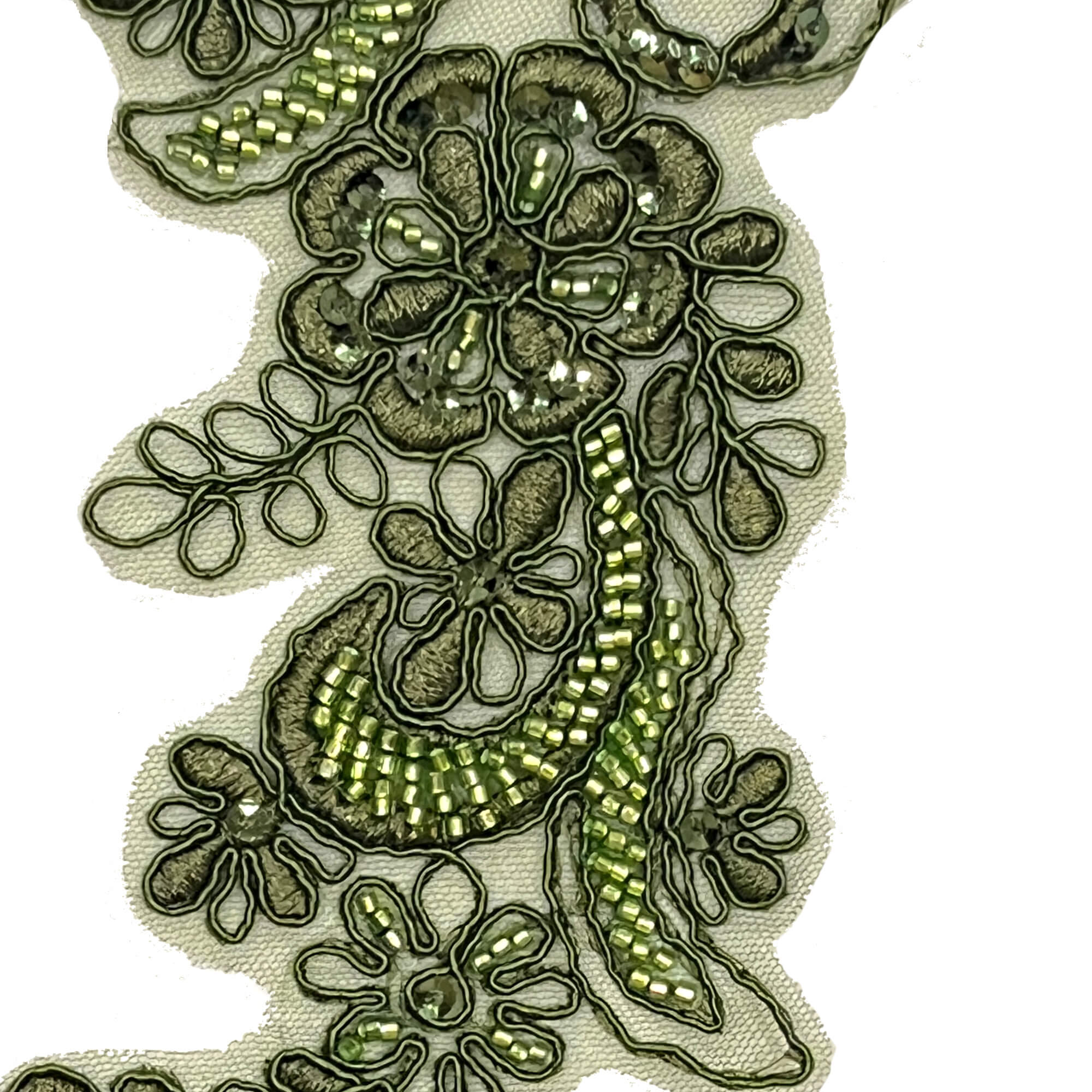 Beaded & Corded Floral Lace Applique Embroidered on 100% Polyester | Lace USA - KZ-67