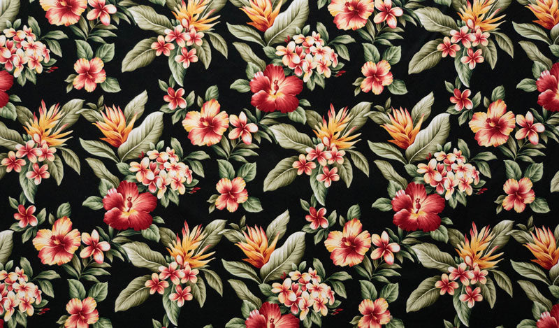 Plumeria Hibiscus Banana Leaf Fabric | Upholstery | Spandex Palace