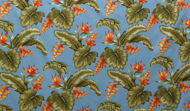 Monstera Banana Leaf Birds of Paradise Orange Ginger Upholstery Fabric | Islands Fabric