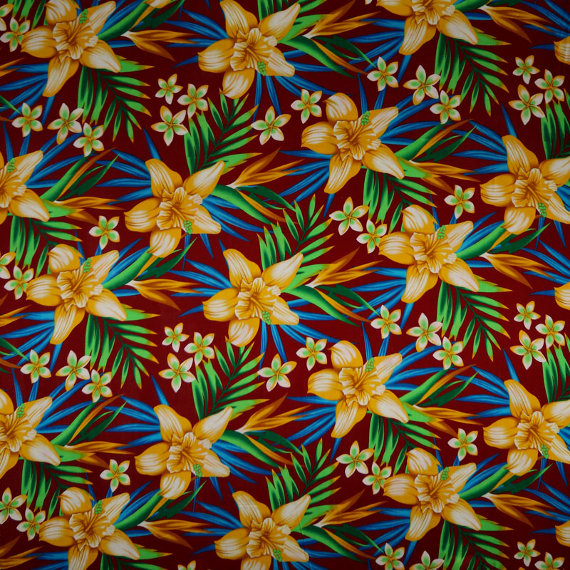 Hypogastrium Plumeria Birds of Paradise Palm leaves Fabric Rayon | Spandex Palace