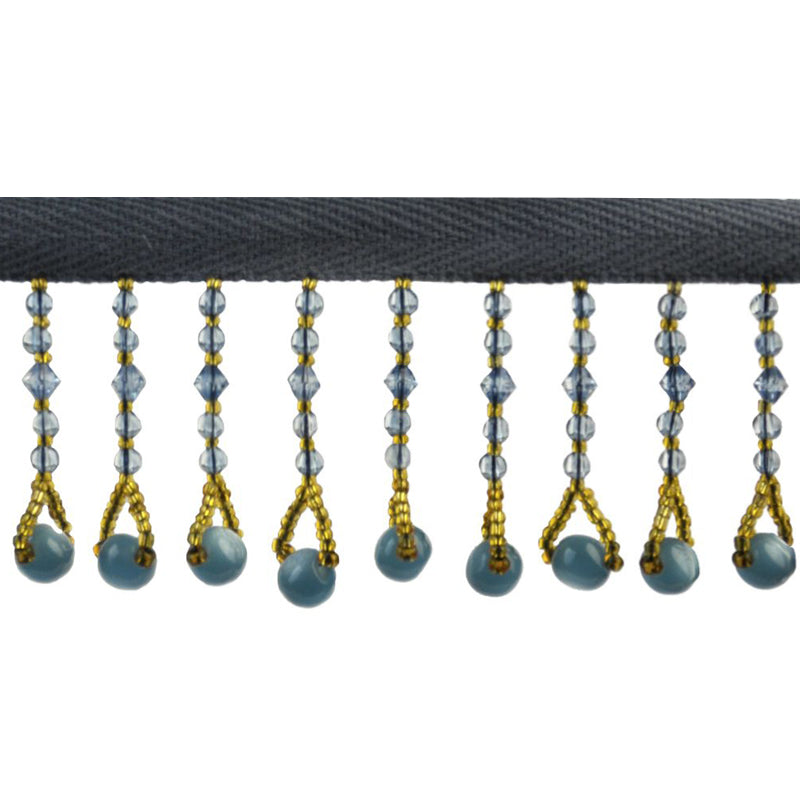 Fantasia Collection - 2" width Beaded Fringe (15 Yard Roll) - BB-9911-26/10 Light Blue and Gold