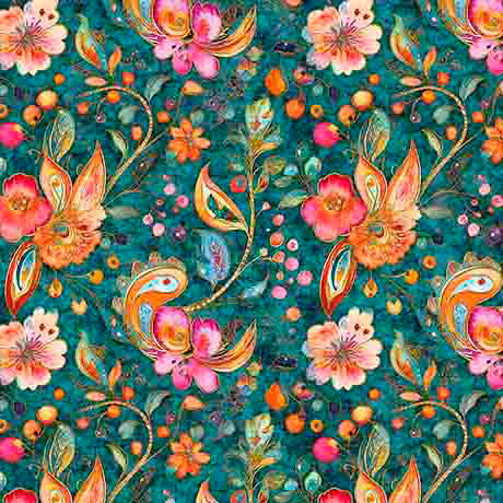 Fluttering Gardens Butterfly Floral Paisley Sangria Cotton 44"/45" Fabric Per Yard