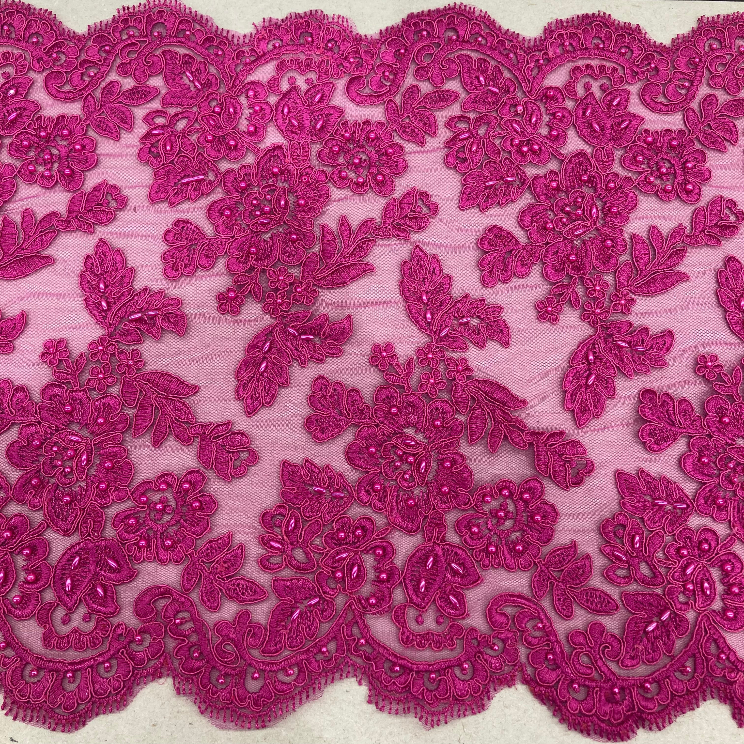 Double Sided Beaded & Corded Lace Trim – Embroidered Couture Lace for Wedding Dresses, Gowns & Costumes | Lace USA - 95359W/2-HB