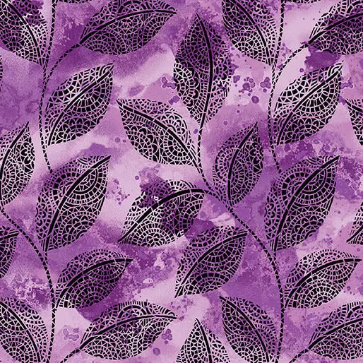 Go with the Flow Mosaic Leaves Purple Cotton 44"/45" Fabric Per Yard