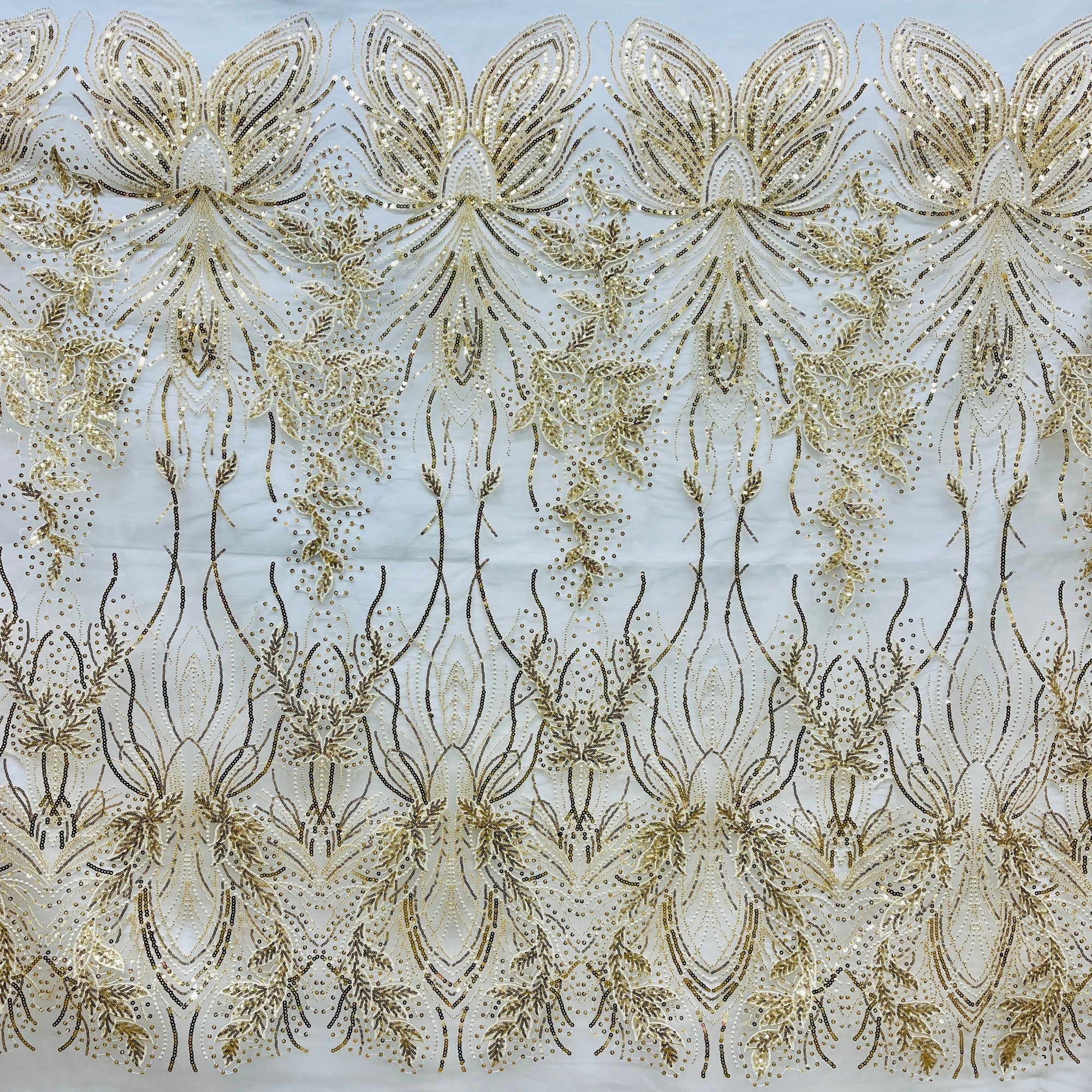 Beaded & Sequined Lace Fabric – Leaf & Vine Design | Lace USA - GD-2918