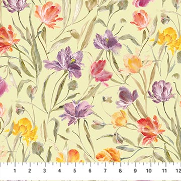 Green Tulips Flourish Cotton 44"/45" Fabric Per Yard
