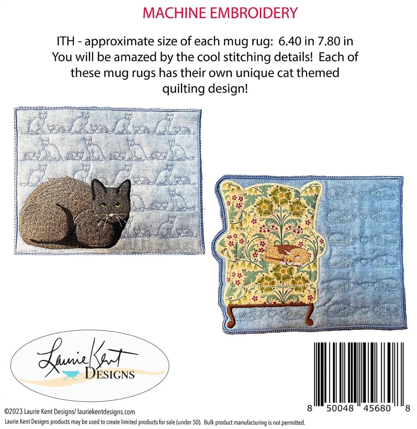 I Love My Kitty Mug Rugs ITH Embroidery Pattern