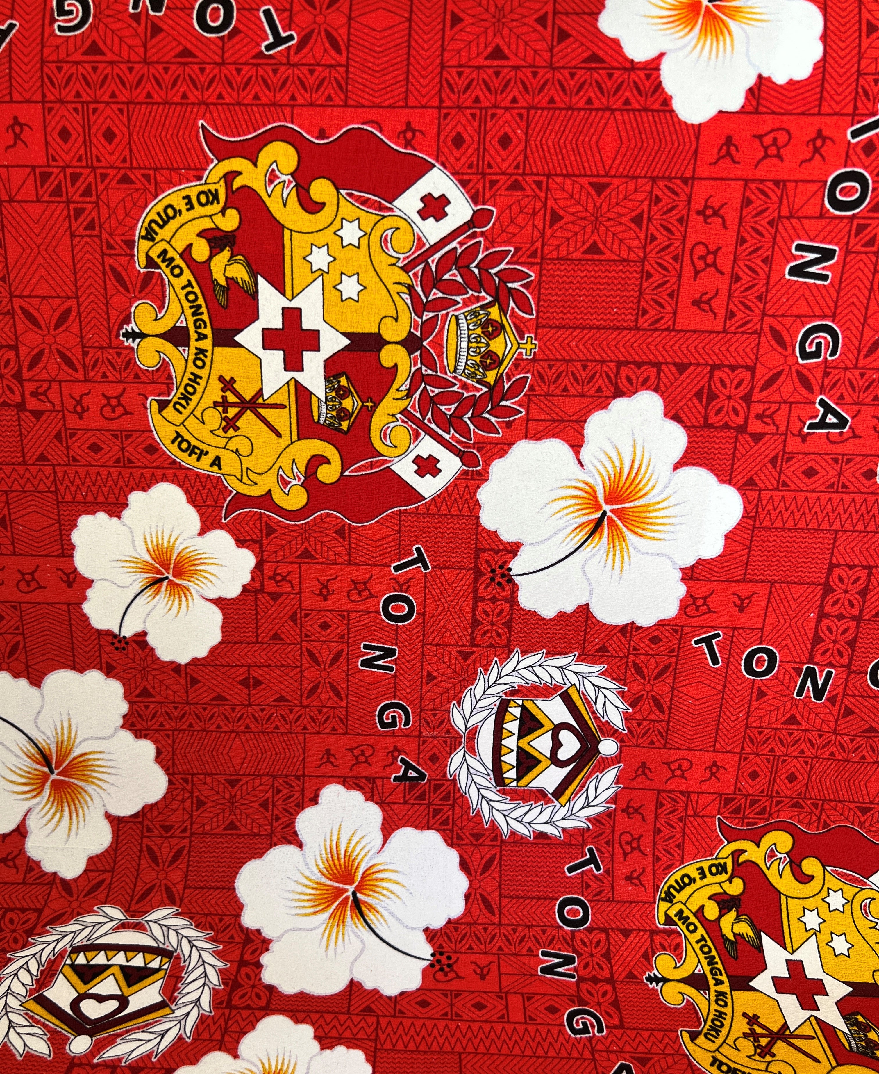 Tonga Seal Hibiscus All Over Design Fabric | Cotton Light Barkcloth | Spandex Palace