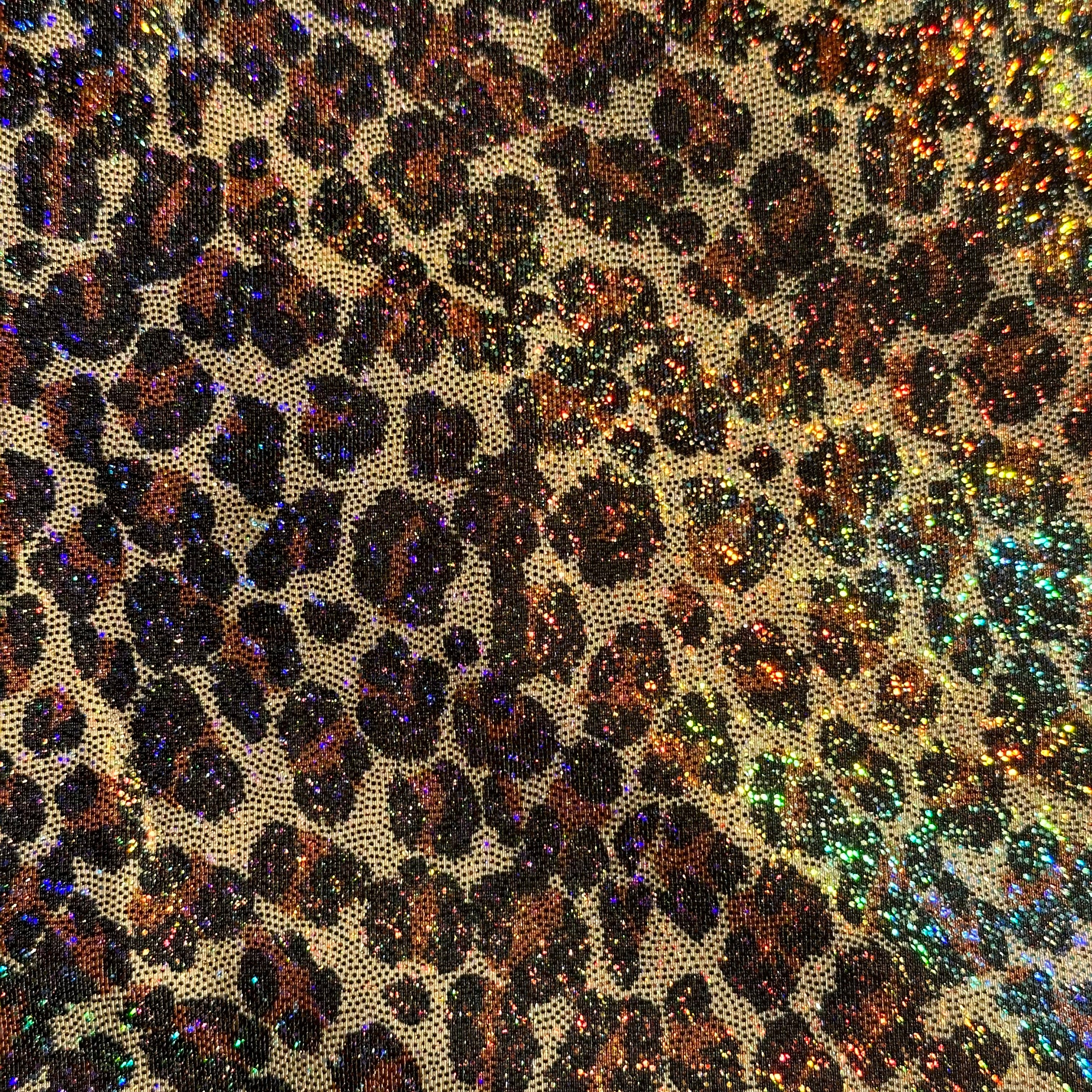 4 Poly Spandex Asian Leopard Hologram Brown Gold