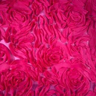 Stretch Nylon Power Mesh with Flamingo Chiffon Appliqué | Spandex Palace Fuchsia