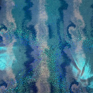 Aurora Sky Hologram Foggy Foil Stretch Tricot | Spandex Palace Blue