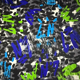 Distressed Graffiti Print Mechanical Stretch Knit | Spandex Palace Lime