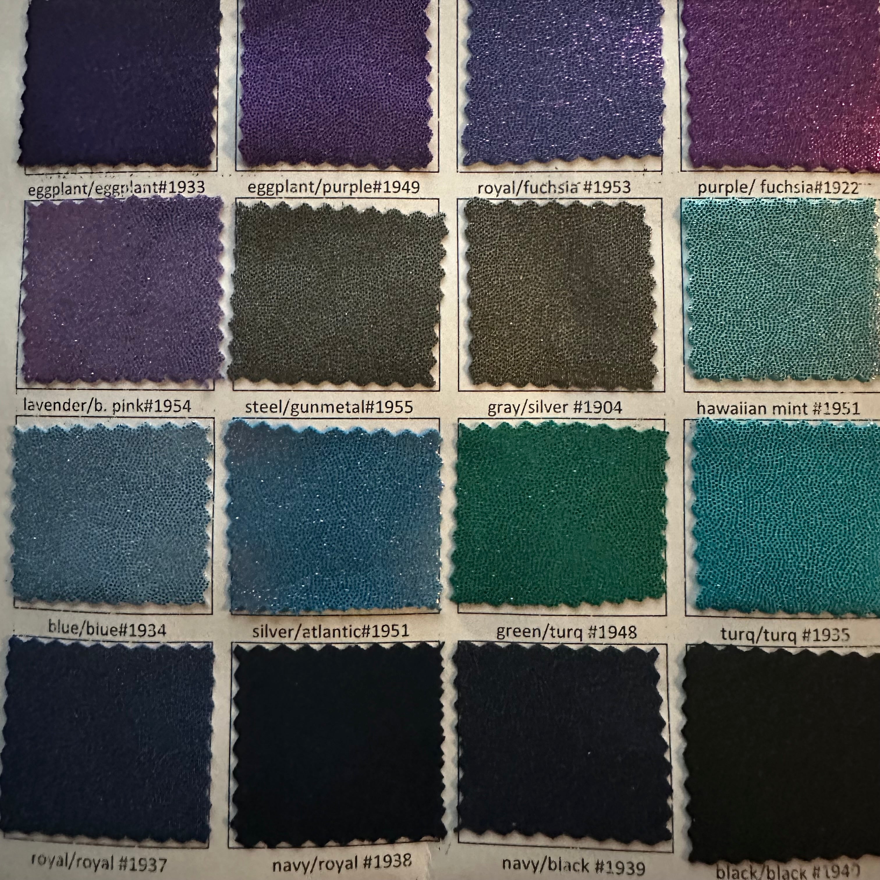 4 Way Stretch Nylon Spandex Foggy foil Color card | Spandex Palace