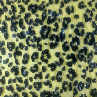 Leopard Flocking Stretch Power Mesh Fabric | 55" Cuttable | Spandex Palace Yellow