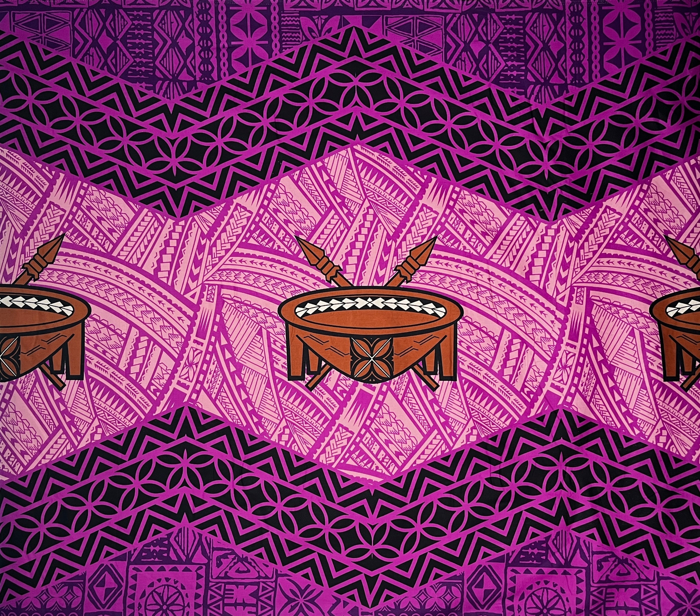 Traditional Tonga Tattoo Kava Bowl Center Fabric | Cotton | Spandex Palace