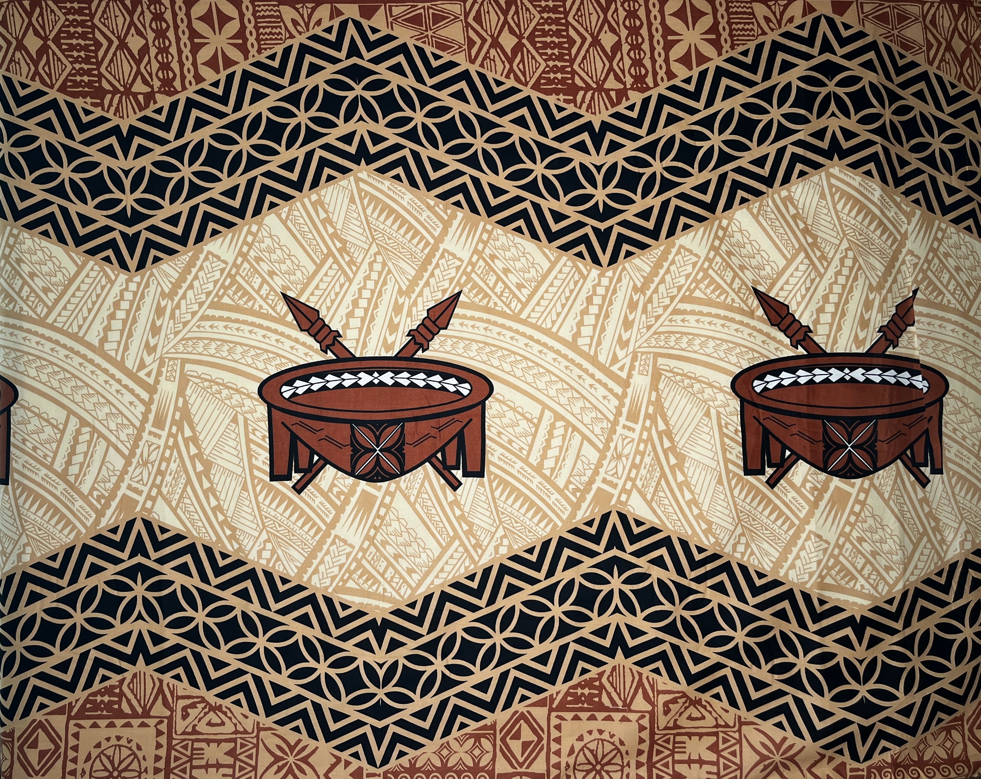 Traditional Tonga Tattoo Kava Bowl Center Fabric | Cotton | Spandex Palace