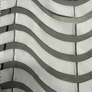 Polyester Mesh with Faux Leather Wave Appliqué | Spandex Palace