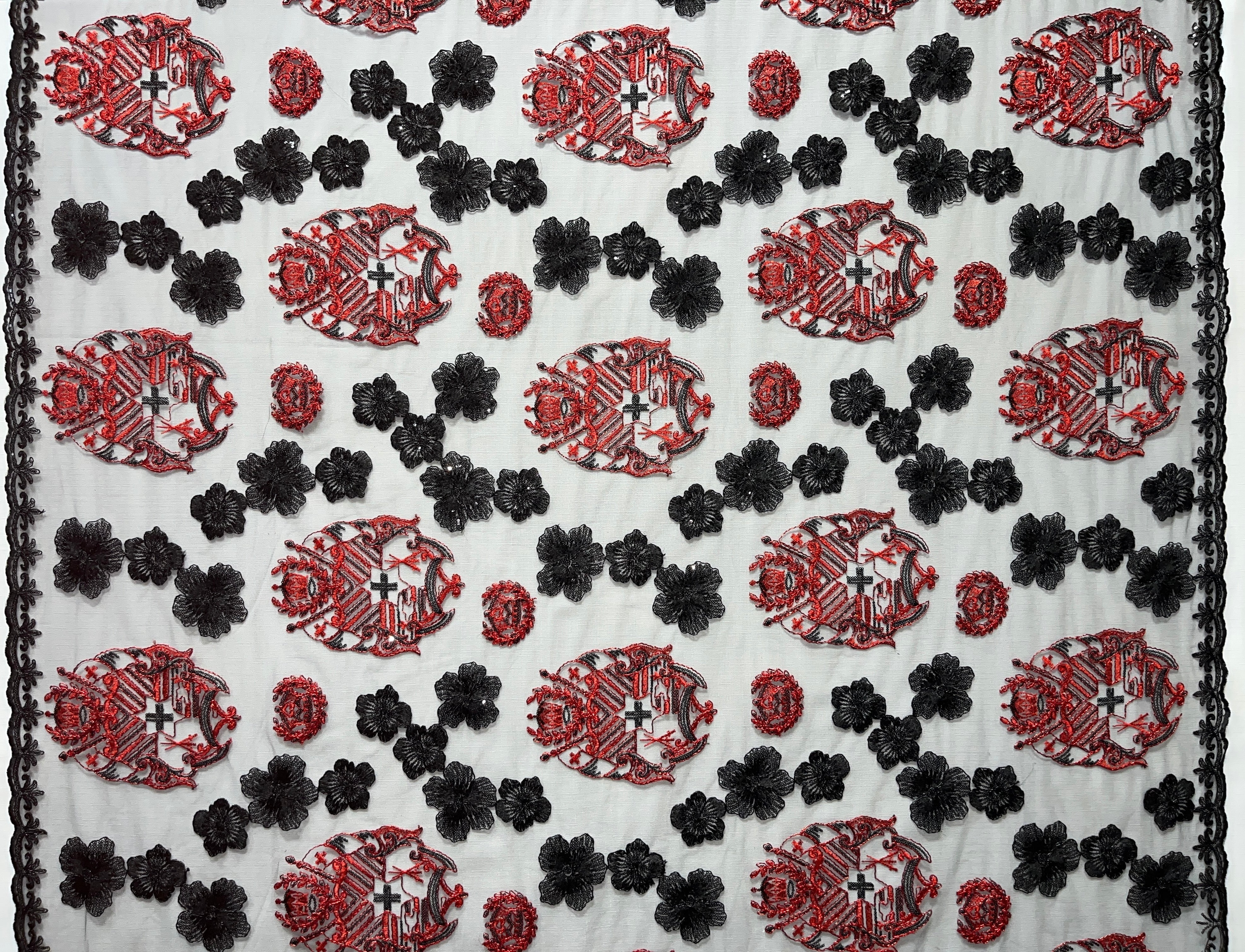 Black Hibiscus Flowers Tonga Seal Lace | Islands Fabric
