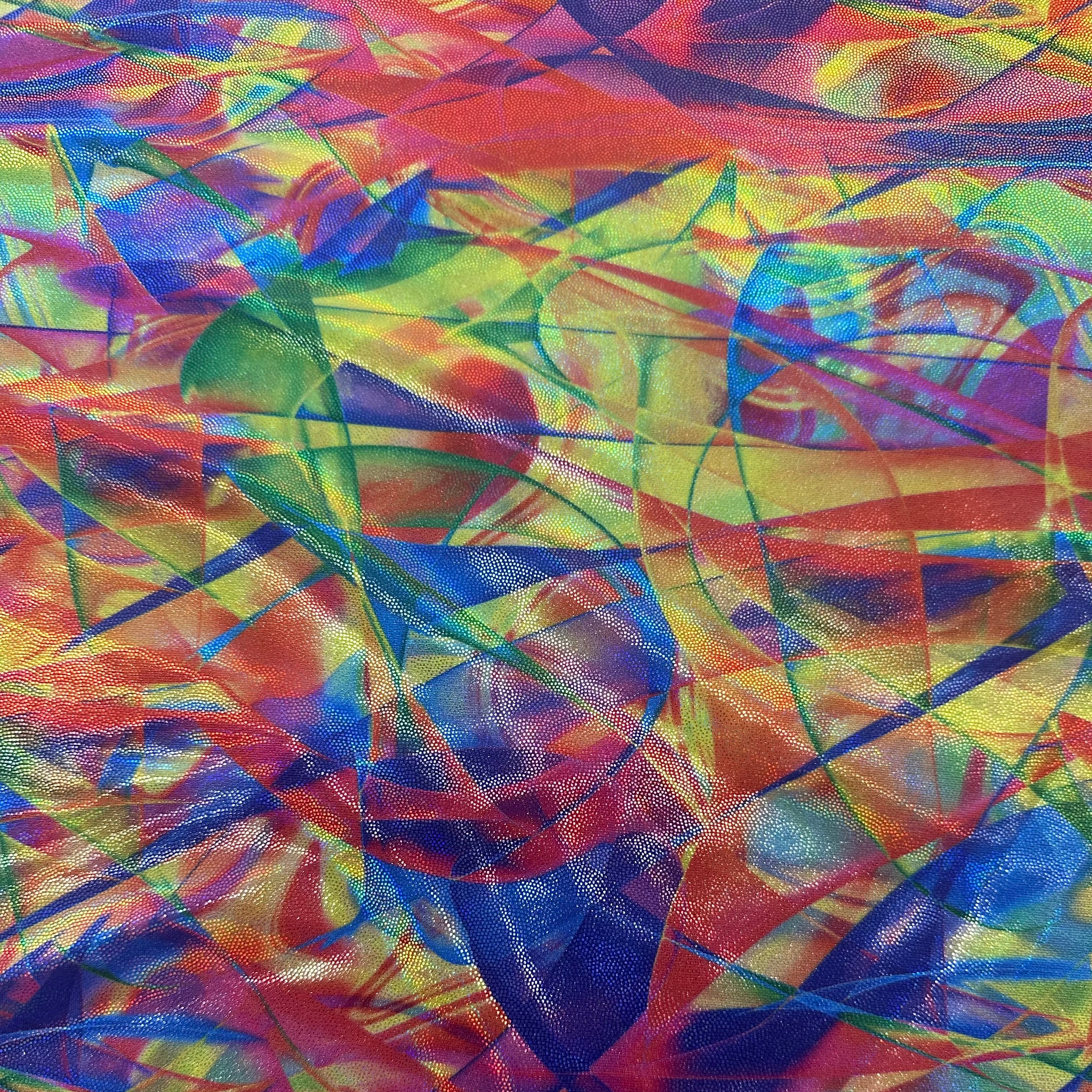 Abstract Dot Digital Hologram Digital Polyester Spandex | Spandex Palace Orange Turquoise