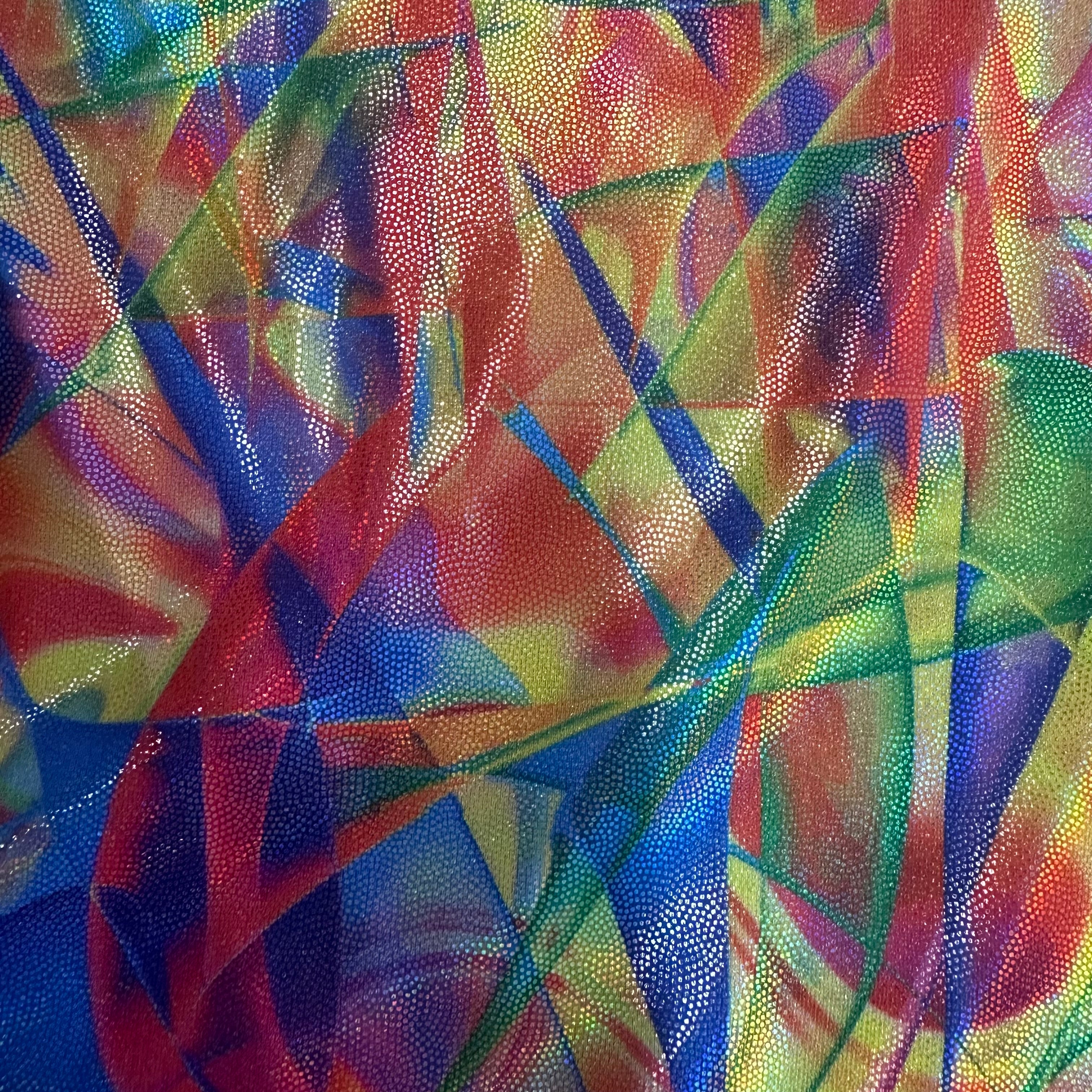 Abstract Dot Digital Hologram Digital Polyester Spandex | Spandex Palace Orange Turquoise