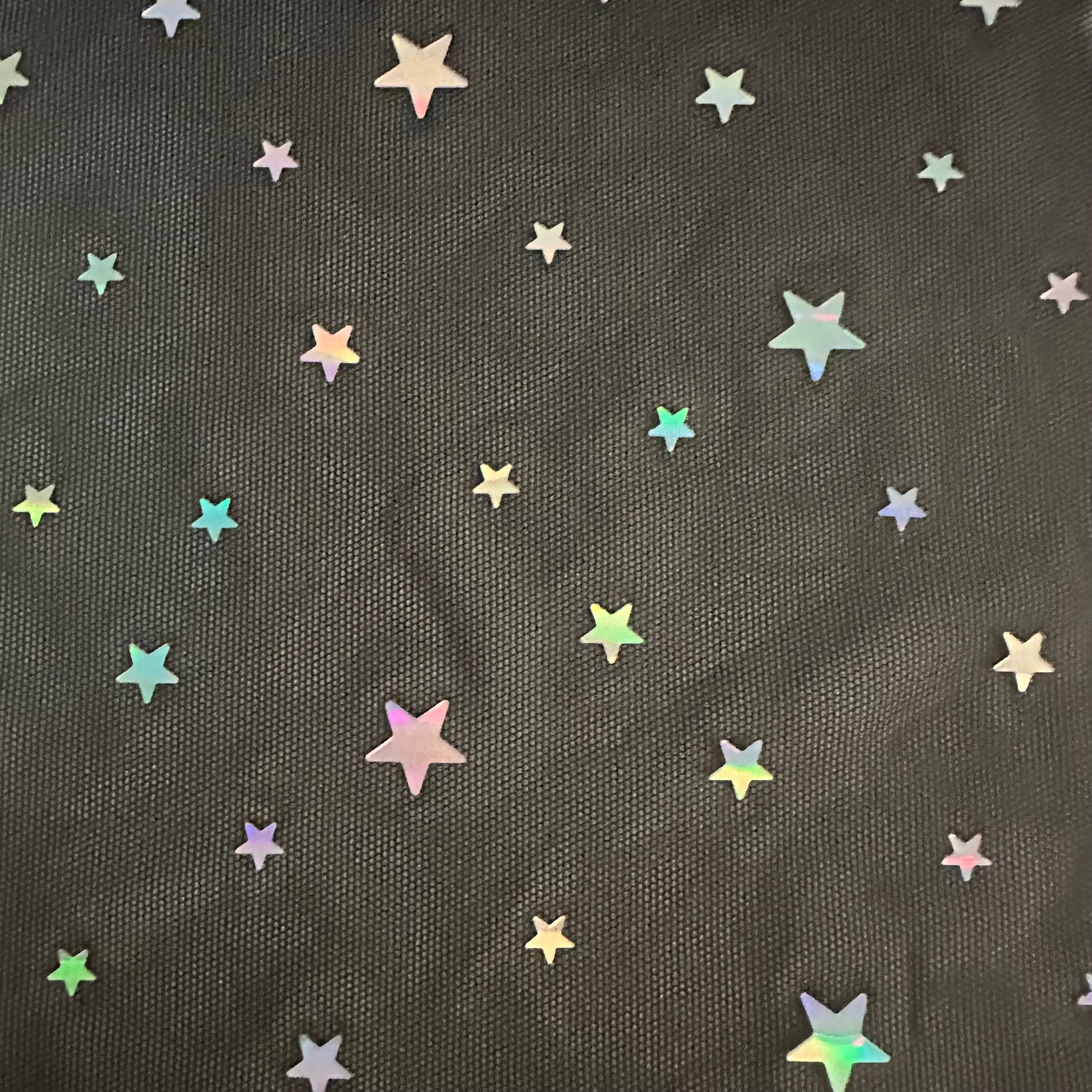 4 Way Stretch Egyptian Stars Nylon Spandex Power Mesh | Spandex Palace Black Holo Silver