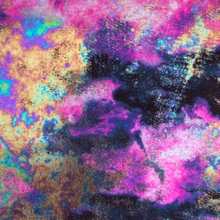 Foil Shattered Splash Print Stretch Polyester Fabric | Spandex Palace Purple