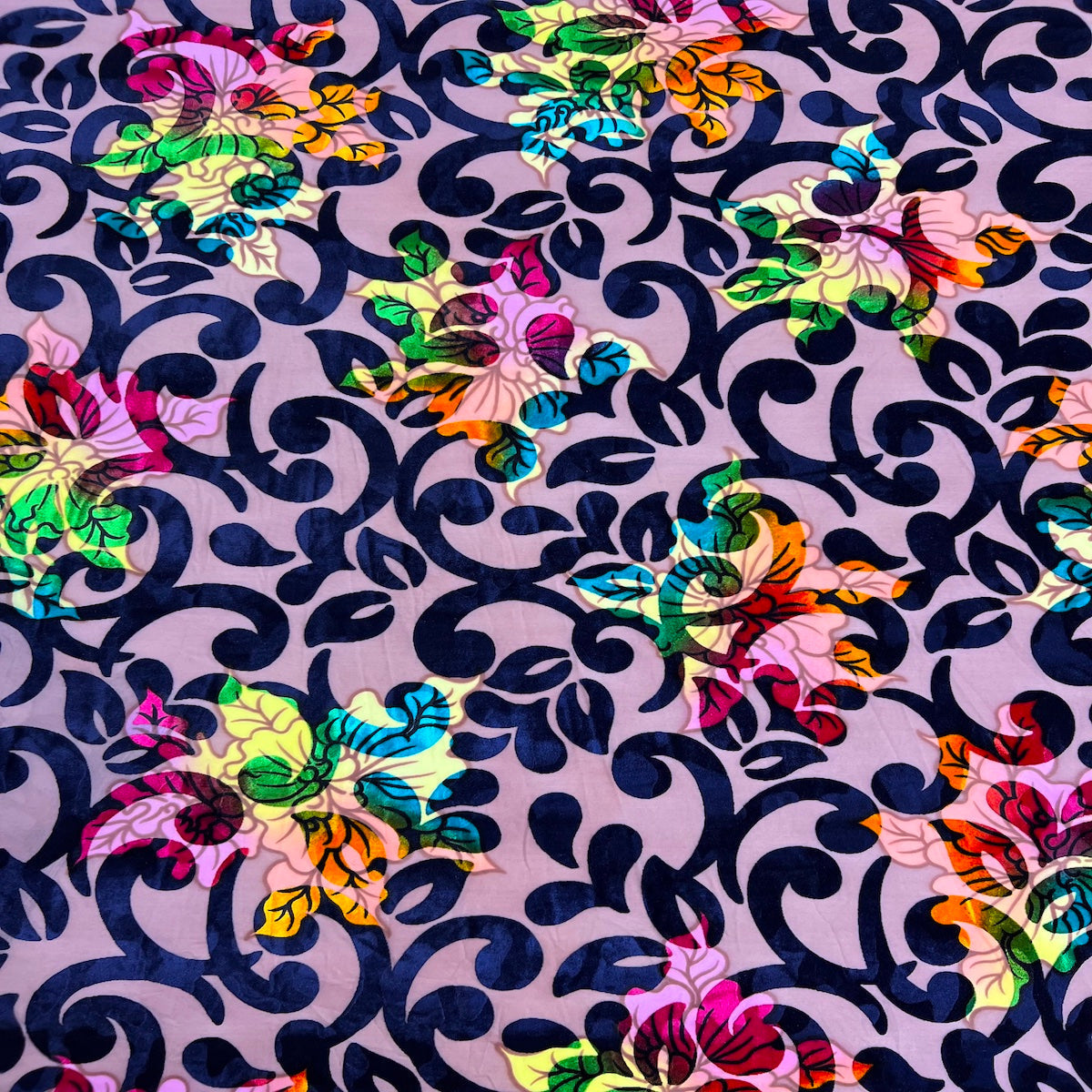 Bombay Multicolor Floral Burnout Stretch Velvet Fabric | Spandex Palace
