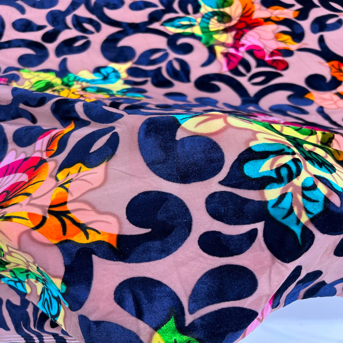 Bombay Multicolor Floral Burnout Stretch Velvet Fabric | Spandex Palace