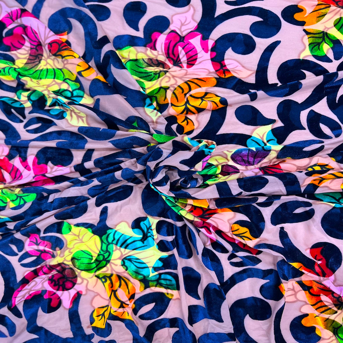 Bombay Multicolor Floral Burnout Stretch Velvet Fabric | Spandex Palace