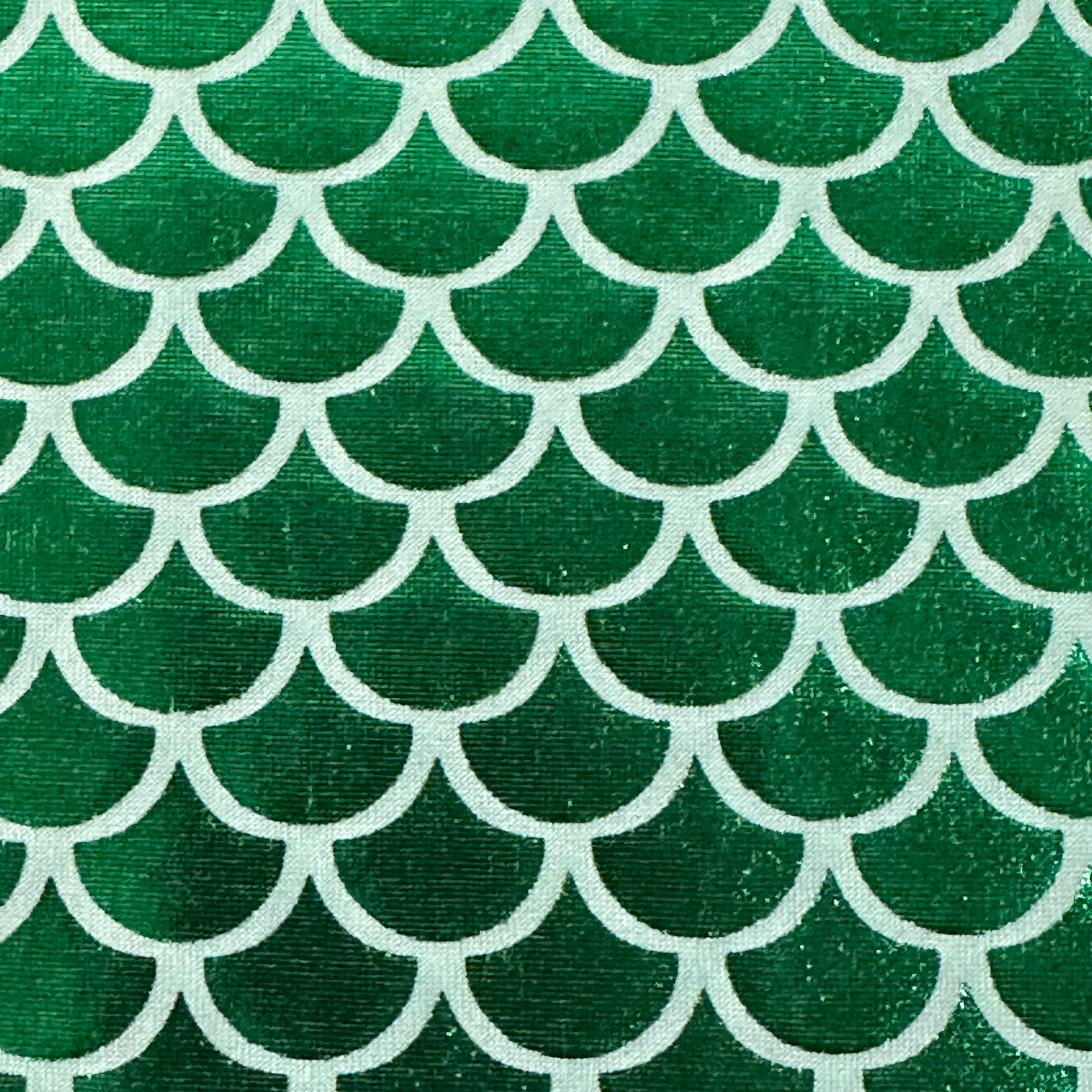 Mermaid Metallic on Jersey Polyester Bodre  Fabric Foil | Spandex Palace Green