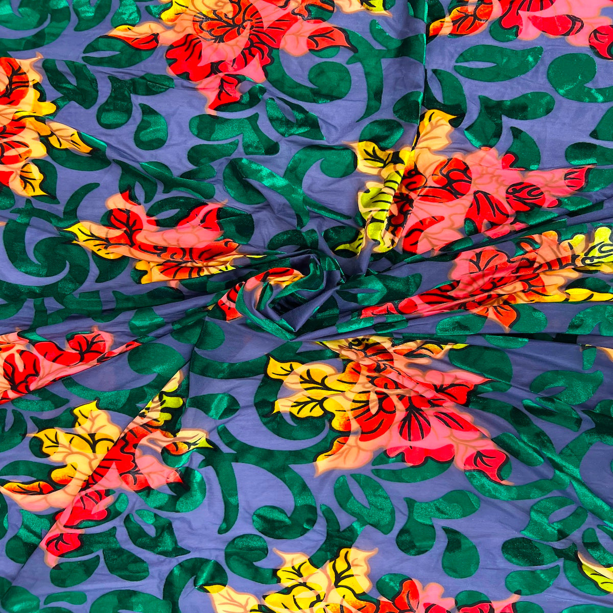 Bombay Multicolor Floral Burnout Stretch Velvet Fabric | Spandex Palace