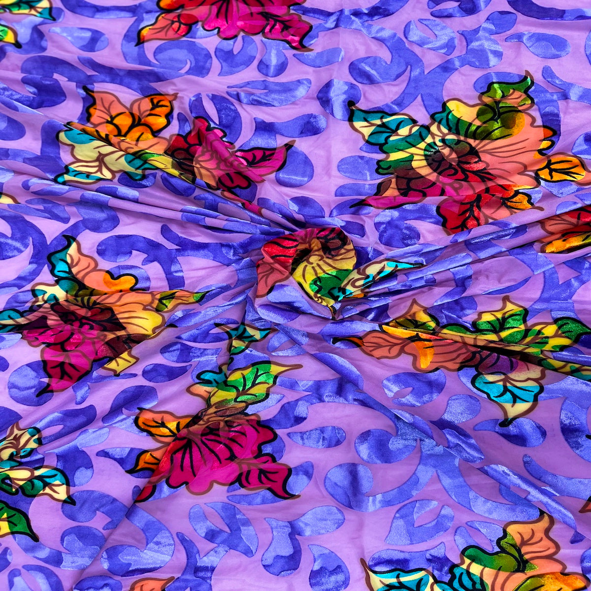 Bombay Multicolor Floral Burnout Stretch Velvet Fabric | Spandex Palace