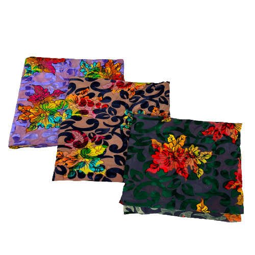 Bombay Multicolor Floral Burnout Stretch Velvet Fabric | Spandex Palace