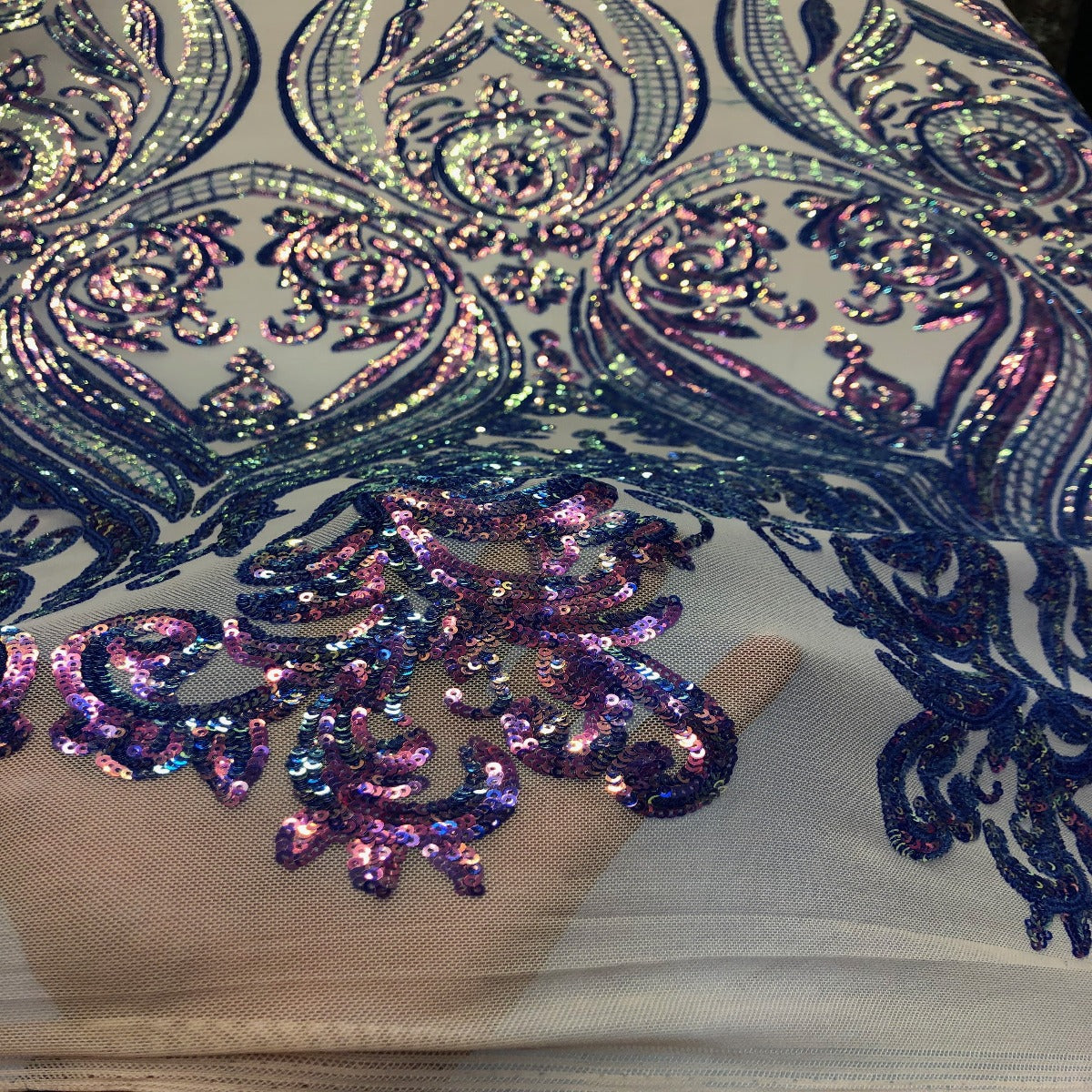 Catina Damask Stretch Sequins Fabric | Spandex Palace