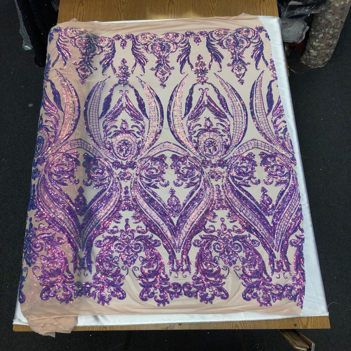 Catina Damask Stretch Sequins Fabric | Spandex Palace