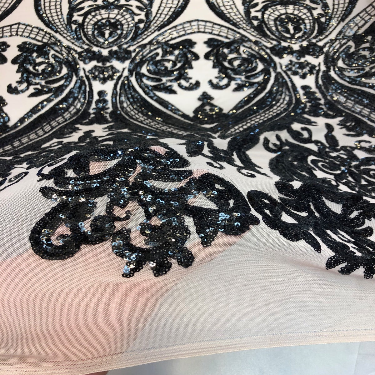 Catina Damask Stretch Sequins Fabric | Spandex Palace