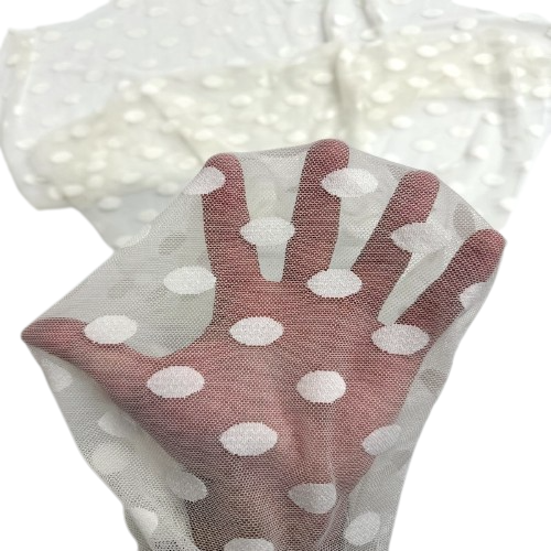 Flocked Polka Dot Mesh Fabric | Spandex Palace