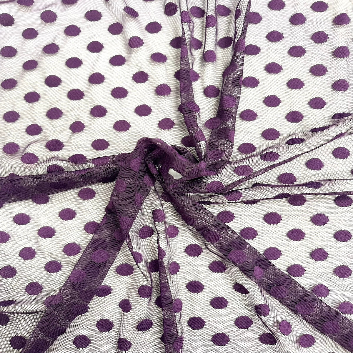 Flocked Polka Dot Mesh Fabric | Spandex Palace