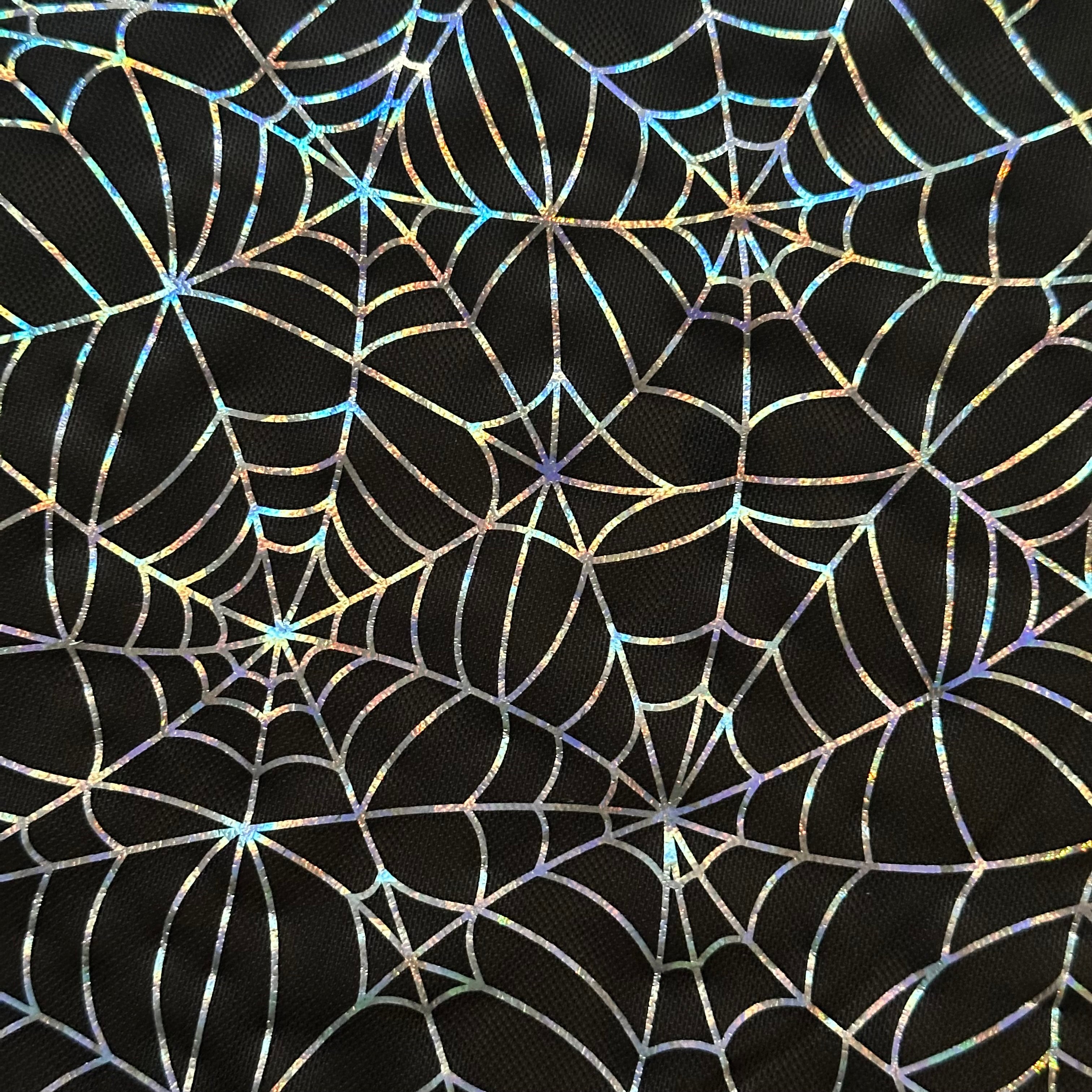 Spider Web Stretchy Mesh Poly Spandex hologram Fabric  | Spandex Palace Black Silver