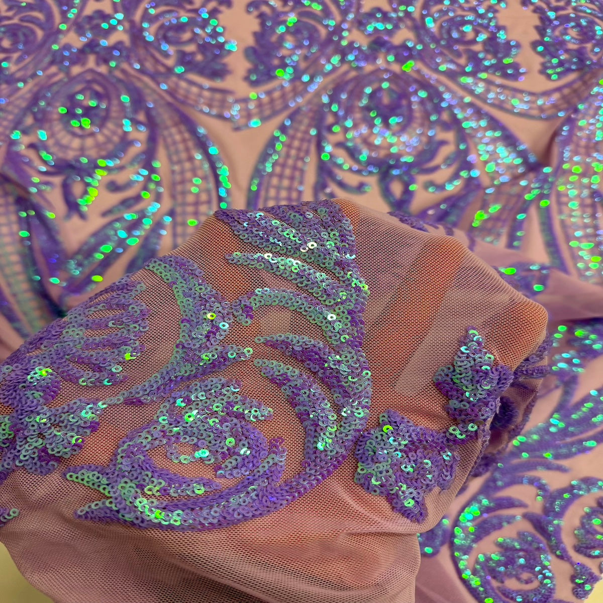 Catina Damask Stretch Sequins Fabric | Spandex Palace