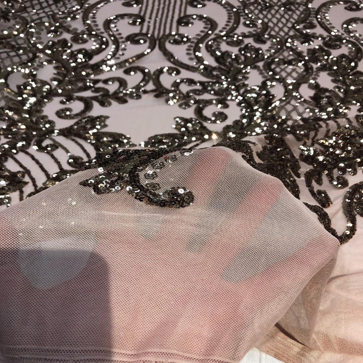 Alta Striped Damask Stretch Sequins Fabric