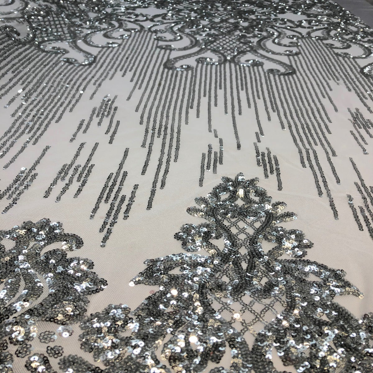 Alta Striped Damask Stretch Sequins Fabric