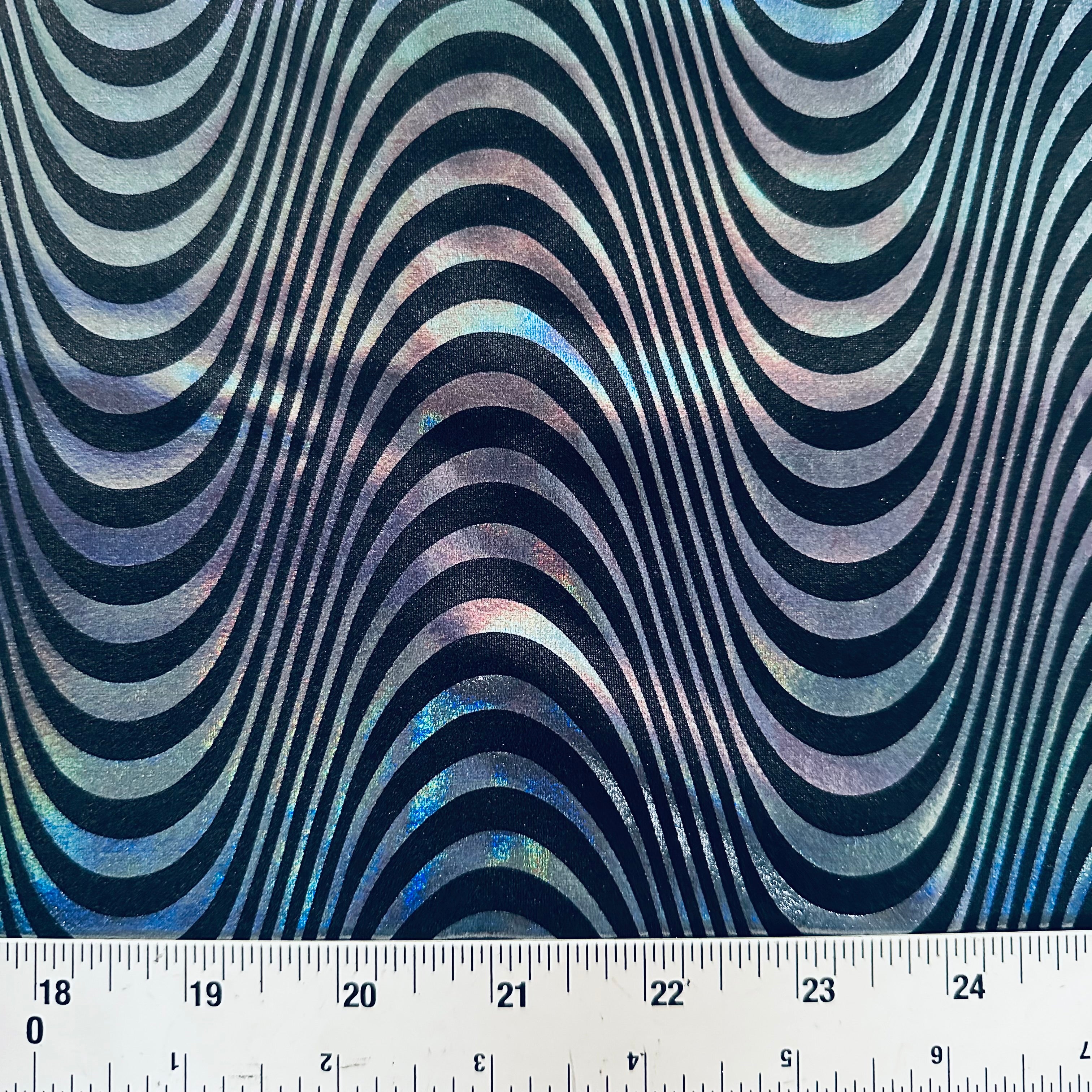 Wave Hologram 4 way Stretchy Tricot Fabric | Spandex Palace black